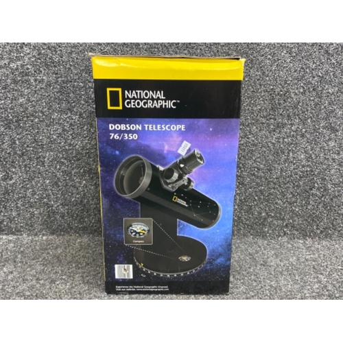 340 - Boxed National Geographic Dobson Telescope, lens diameter 76mm, focal length 350mm & magnification 1... 