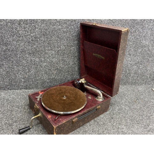 348 - Vintage portable Mastertone wind up table top gramophone, with winder