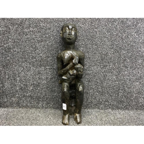 400 - An African Iron Wood Hand carved figure of a mother & child 19.5”