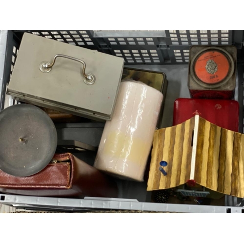 409 - A tray & crate of miscellaneous items including metalware boxed Jewish chalices, gents travel set et... 