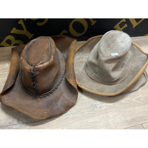 411 - 2x vintage leather hats (western style)