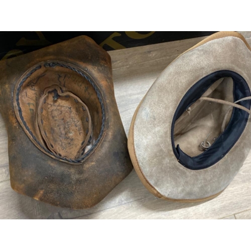 411 - 2x vintage leather hats (western style)