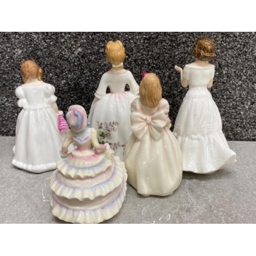 438 - 5x Royal Doulton lady figures includes Lynsey, Hannah, flower girl, Welcome, Peggy Davies