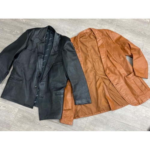 472 - 2x genuine leather gents jackets including one in brown and YvesSaintLaurent in black, 46R