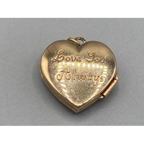 477 - 9ct gold “Love You Always” heart shaped locket 1.8g