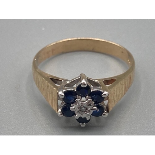 493 - Vintage ladies 9ct gold sapphire and diamond cluster ring size L 2.1g gross