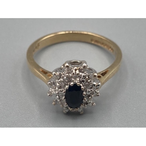 498 - Vintage ladies 9ct gold sapphire and white stone ring size K 2g gross