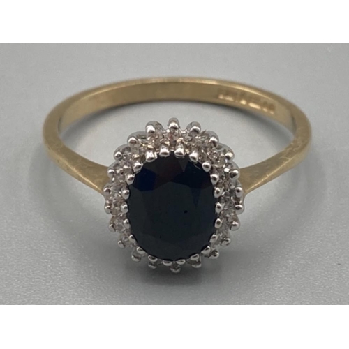 509 - Vintage 9ct gold sapphire and diamond cluster ring size O 2.5g gross