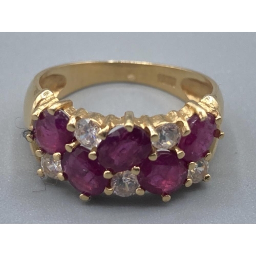 539 - Ladies 9ct gold ruby and white stone ring size M 1/2 3.5g gross