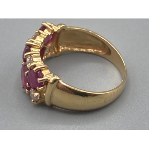 539 - Ladies 9ct gold ruby and white stone ring size M 1/2 3.5g gross