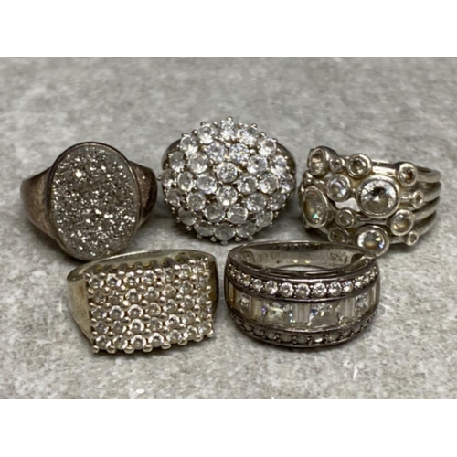 544 - 5x silver 925 & multi CZ stone rings (different styles) 30.4g gross