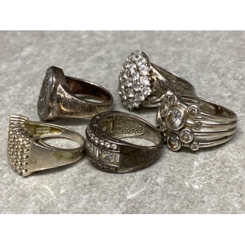 544 - 5x silver 925 & multi CZ stone rings (different styles) 30.4g gross