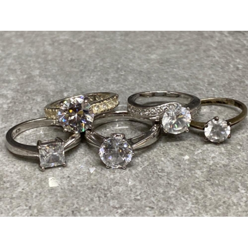 545 - 5x silver 925 Solitaire CZ dress rings, 17.7g gross