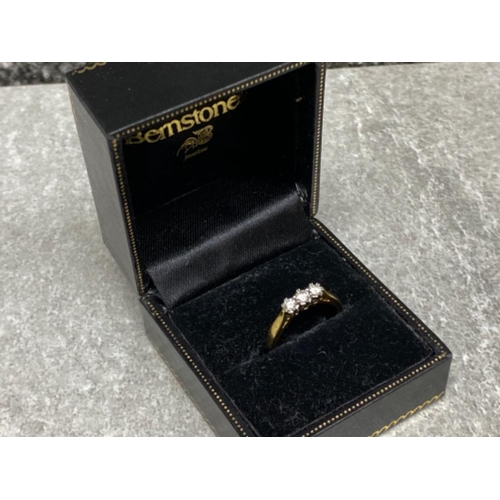 549 - 18ct yellow gold & 3 stone diamond ring, size J1/2, 2.7g gross