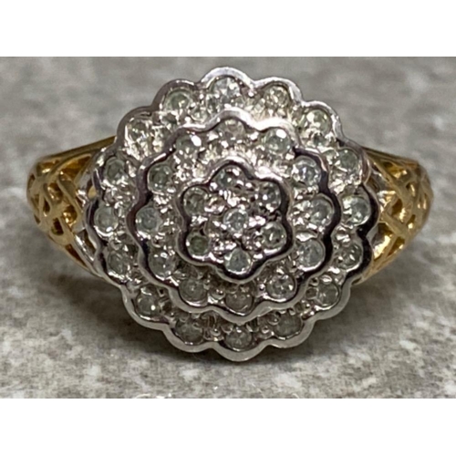 555 - 9ct yellow gold, diamond cluster ring - diamonds  .25cts, size L, 2.4g gross