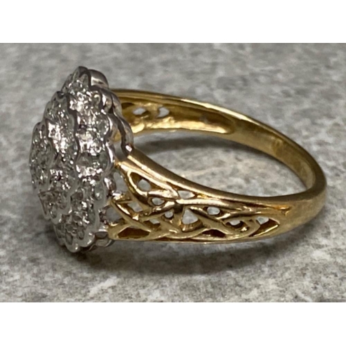 555 - 9ct yellow gold, diamond cluster ring - diamonds  .25cts, size L, 2.4g gross