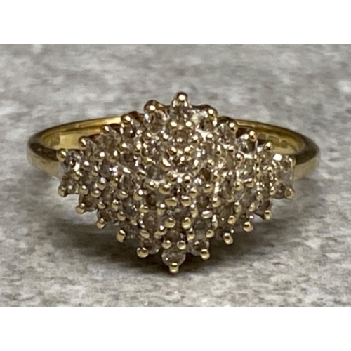 556 - 9ct yellow gold diamond cluster ring, size L, 2.1g gross