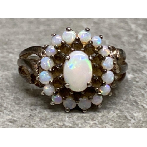 557 - Silver 925 Opal dress ring - 17 stones in total, size M, 4.3G gross