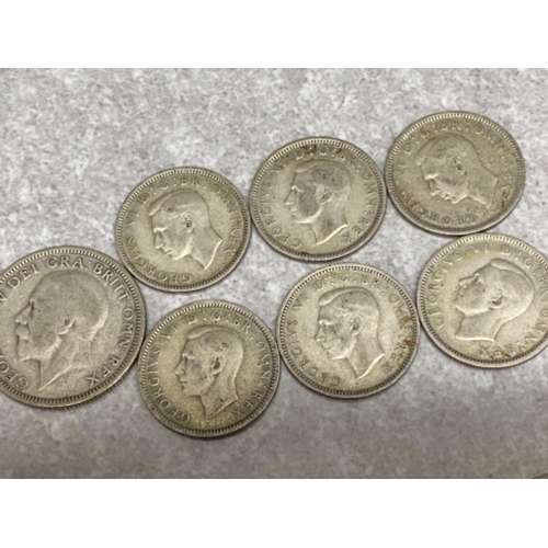 575 - 6x silver sixpence coins dates range from 1941 to 1946 also includes the 1928 one shilling coin