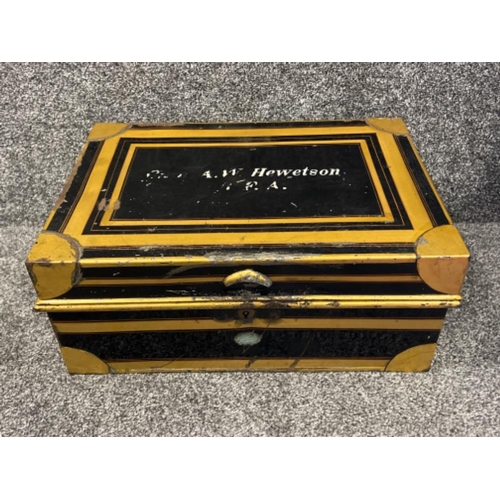 58 - Large metal Deed box (44cm x 31cm x 8.5cms)