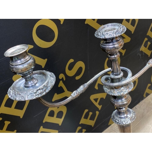 583 - Large & heavy silver plated 3 way candelabra H54xW51cm