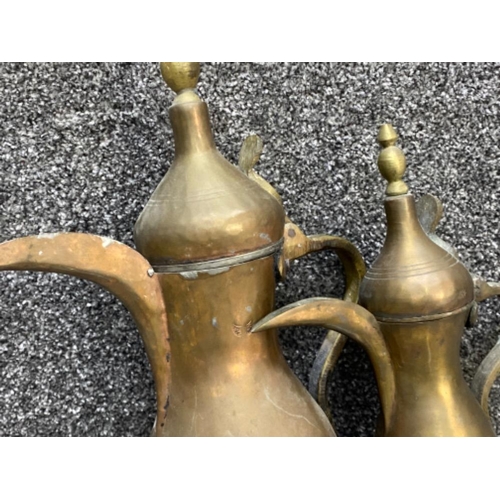 614 - 2x Vintage copper & brass Middle Eastern Dallah pitcher/coffee pots - Heights 30.5 & 23cm