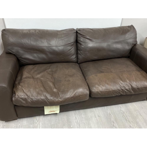 619 - Brown leather 2 seater sofa (Contour upholstery)