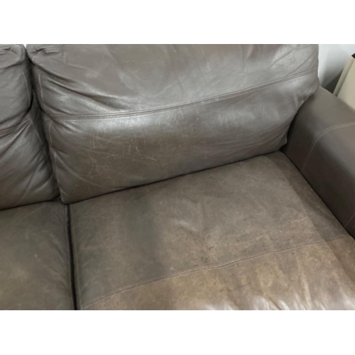 619 - Brown leather 2 seater sofa (Contour upholstery)