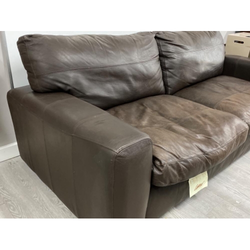 619 - Brown leather 2 seater sofa (Contour upholstery)