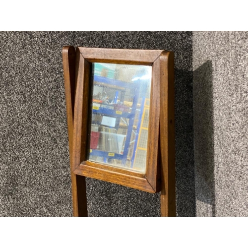 623 - Vintage wooden free standing shaving mirror, Height 138cm