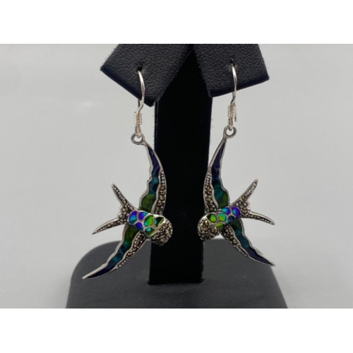 79 - A pair of silver and plique a jour swallow bird earrings, 4.0g