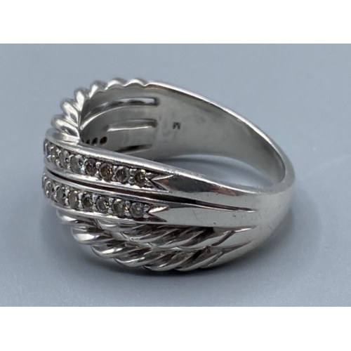 105 - David Yurman designer silver & diamond crossover ring, size T, 9.2g (retail £575)