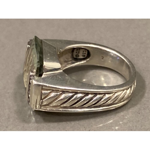 109 - David Yurman designer prasiolite & diamond ring, size M, 10.4g gross (retails at £600)