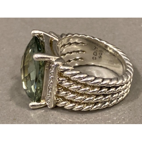 113 - David Yurman Designer prasiolite & diamond ring, size N, 11.1g gross, (retails £600)