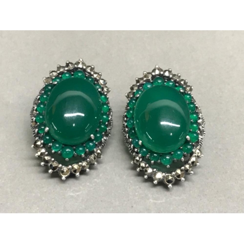 125 - Silver marcasite and green stone earrings 17.48g gross