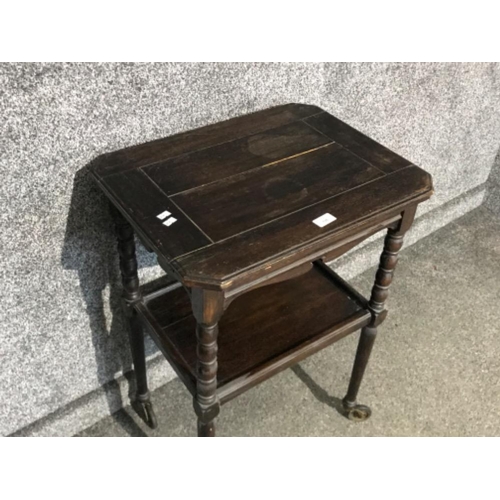 130 - Antique mahogany 2 tier serving trolley on castors