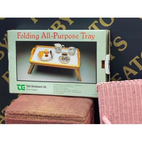 239 - Folding all-purpose tray boxed, together with loom box & chair with stool