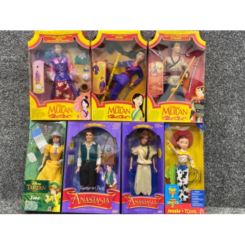 249 - Total of 7 Disney dolls includes “Toy Story 2”Jessie, “Tarzan” Jane, “Anastasia” Dimitri & Anya plus... 