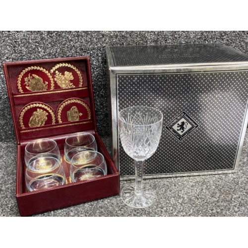 33 - Set of 6 Edinburgh lead crystal wine glasses with original box & Swedish royal court set of 4 with o... 