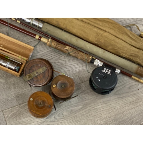 34 - Bundle of fly fishing rods & reels including J.Walker Newcastle