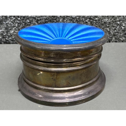 4 - Large Hallmarked Sheffield silver (1948) compact mirror trinket box, with blue enamelled lid, 10cm d... 