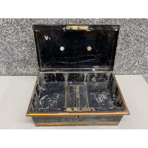 40 - Vintage metal deed box containing a large quantity of miscellaneous foreign coinage