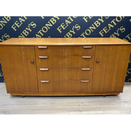 403 - Mid century Danish teak low sideboard fitted with 4 drawers & shoulder cupboards