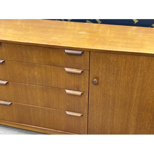 403 - Mid century Danish teak low sideboard fitted with 4 drawers & shoulder cupboards