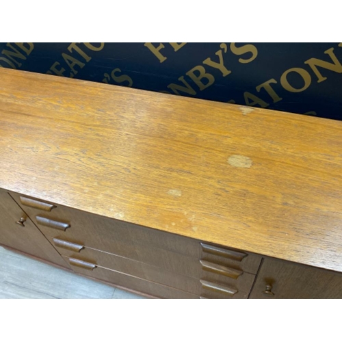 403 - Mid century Danish teak low sideboard fitted with 4 drawers & shoulder cupboards