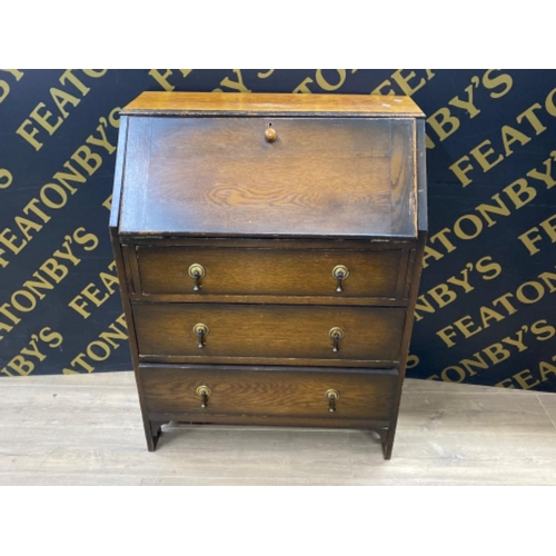 404 - Vintage oak bureau fitted with 3 drawers, 75x40cm, Height 100cm