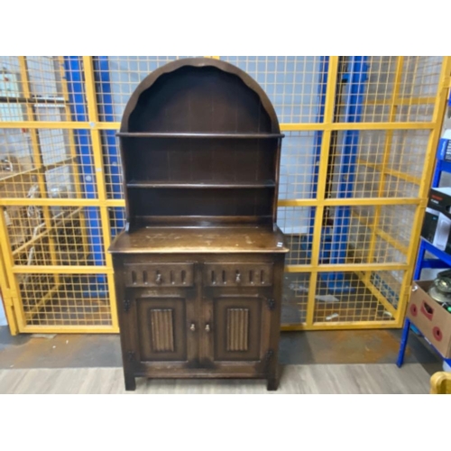 405 - Vintage oak dome topped dresser fitted with 2 drawers & below cupboards, 96x44cm, height 182cm