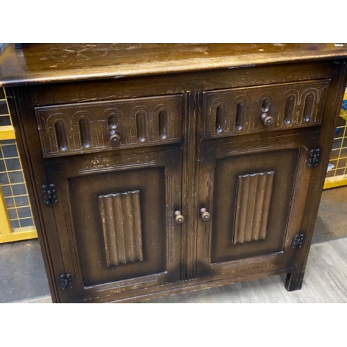 405 - Vintage oak dome topped dresser fitted with 2 drawers & below cupboards, 96x44cm, height 182cm