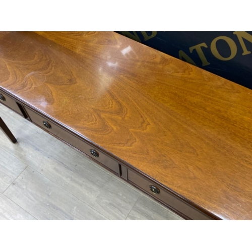 406 - Mahogany contemporary console table fitted with 3 drawers, 129x42cm, height 74cm