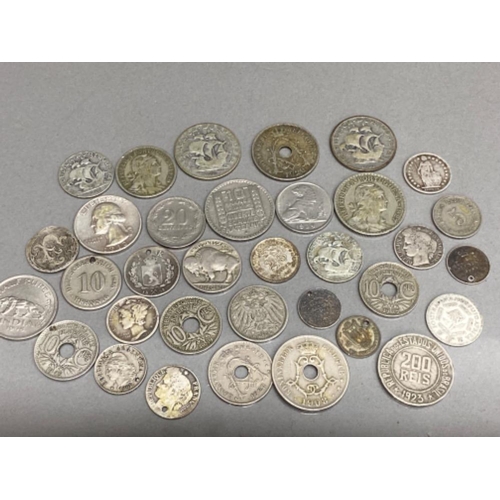 41 - Box of mixed coins including American, Indian etc, All pre dating 1947, also includes antique coins ... 